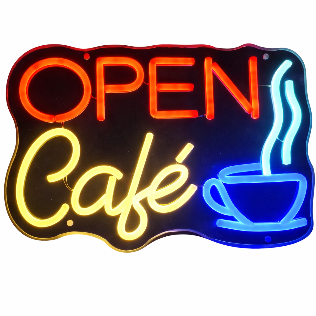 Letrero Open Café Neón